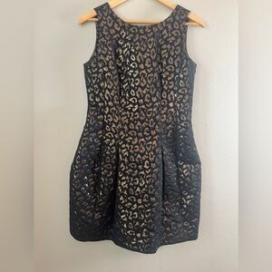 Cynthia Steffe Logan Black & Gold Metallic Leopard Print Cocktail Dress Size 8